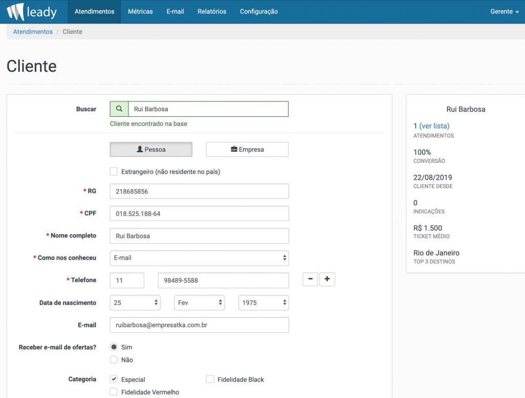 Leady - Formulário de cadastro de cliente