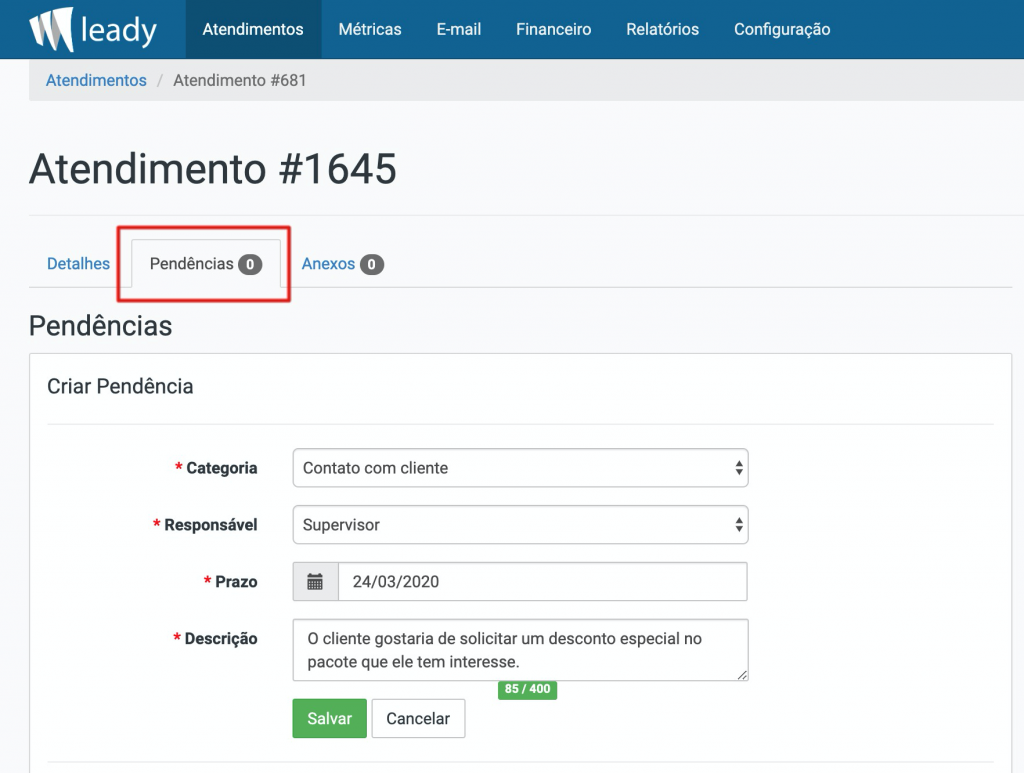 sistema-leady-inserir-pendência-associada-atendimento
